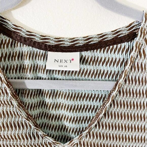 NEXT Women's Brown & Blue Vintage Striped Textured 90s Y2K Artsy Blouse. Sz US12 - Picture 5 of 6